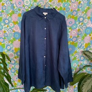 Deep blue linen J. Jill button down top.